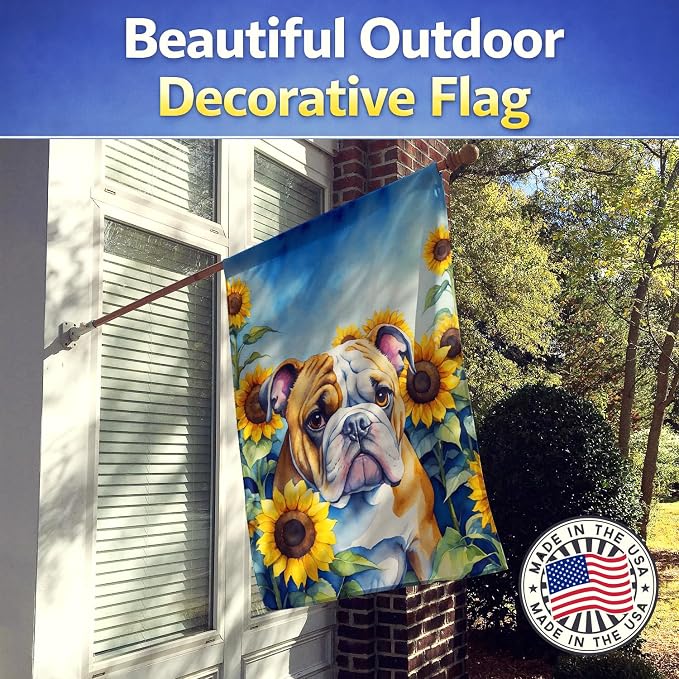 Caroline's Treasures DAC6072CHF English Bulldog in Sunflowers House Flag Large Porch Sleeve Pole Decorative Outside Yard Banner Artwork Wall Hanging, Polyester, House Size, Multicolor