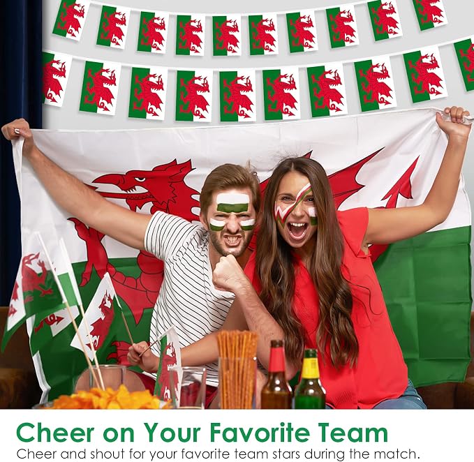 AhfuLife 2 Pcs Wales Flag 3x5 Ft, Large Wales Flag for Outside - Double Side with Brass Eyelets for Olympic Party Decorations, Bar Garden Street Decoration Indoor Outdoor