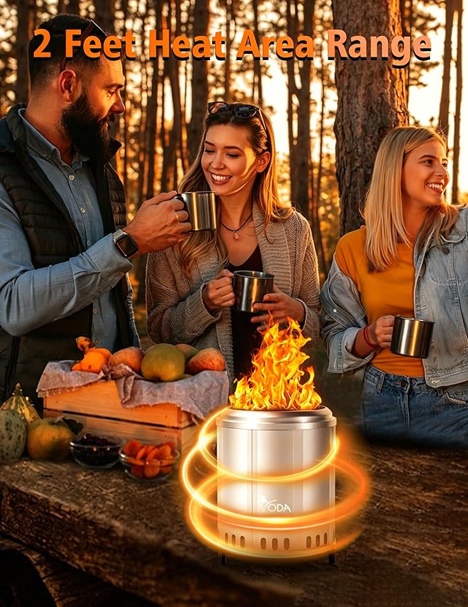 VODA Smokeless Tabletop Fire Pit, 12.5 Inch Portable Wood Burning Firepit with Stand for Patio, Backyard, Camping & Outdoor Heating