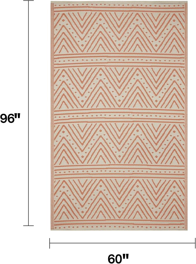 Fab Habitat Chevron Outdoor Rug - Waterproof, Fade Resistant, Crease-Free - Premium Recycled Plastic - Striped - Patio, Porch, Deck, Balcony - Patan - Coral - 5 x 8 ft
