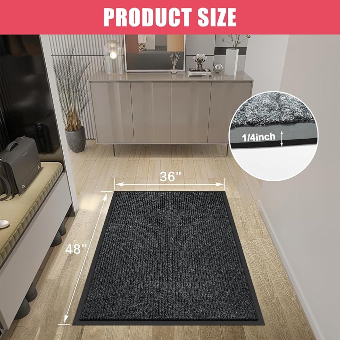 Kuyal Front Door Mat, 3'x4' Indoor Outdoor Entrance Mat, Commercial Floor Mats Inside Outside Entrance, Heavy Duty Durable Welcome, Rubber Backing Non Slip Outdoor Mats for Entryway,Black