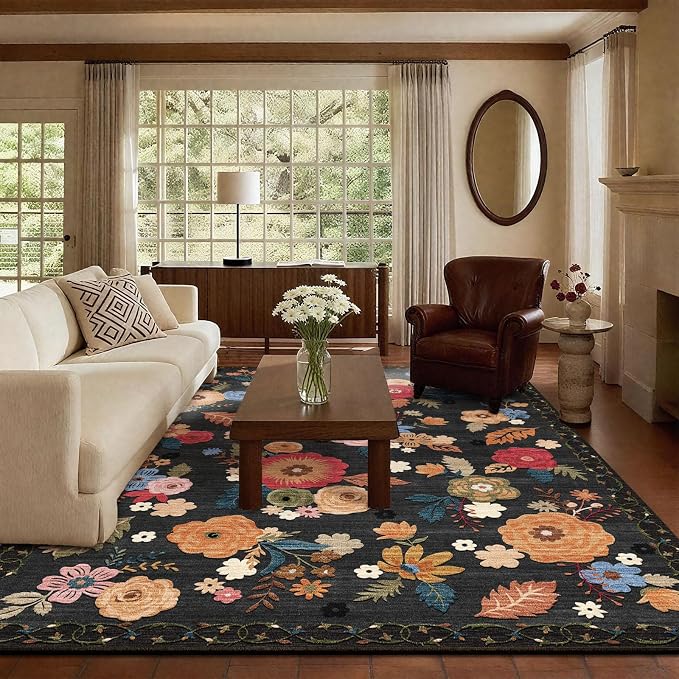 Area Rugs 9x12 Living Room: Washable Rug Non Slip Low Pile Soft Faux Wool Non Shedding Distressed Vintage Boho Large Area Rugs for Bedroom Dining Room Kitchen Nursery Under Table Farmhouse Home Office