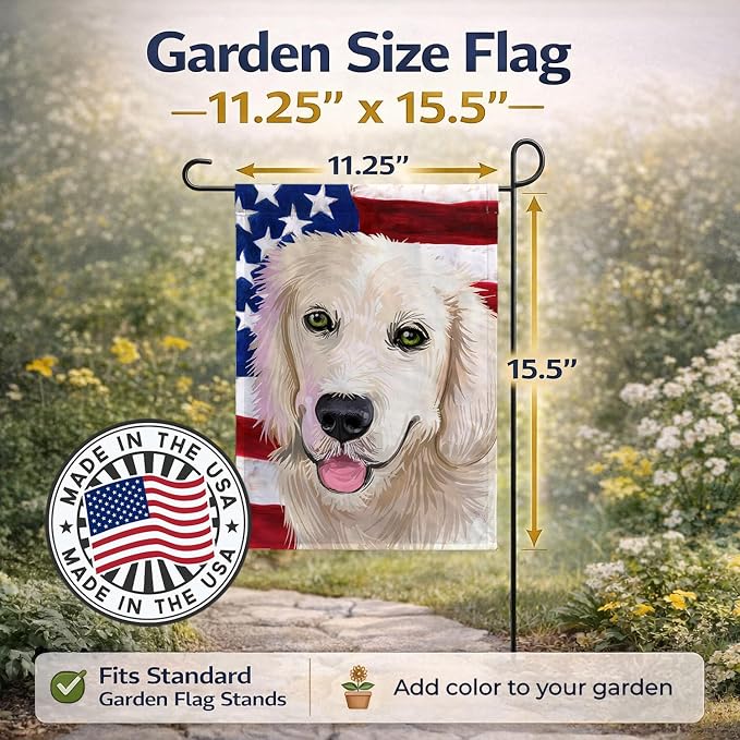 Caroline's Treasures CK6542GF Golden Retriever Dog American Flag Garden Flag Mailbox Flag Decorative Yard Flag Banner Outside Patio Artwork Yard Flower Beds, Garden Size, Multicolor