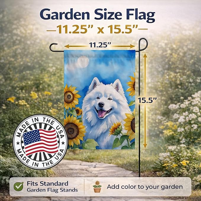 Caroline's Treasures DAC6153GF Samoyed in Sunflowers Garden Flag Mailbox Flag Decorative Yard Flag Banner Outside Patio Artwork Yard Flower Beds, Garden Size, Multicolor