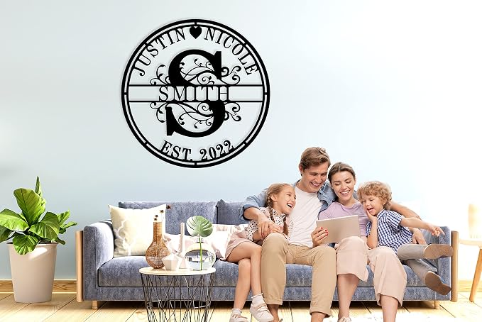 Personalized Family Name Sign, Custom Metal Name Sign, Monogram Wall Decor, Last Name Signs for Home, Split Letter Monogram Sign, Personalized Wedding Gift, Metal Wall Art, Personalized Metal Sign
