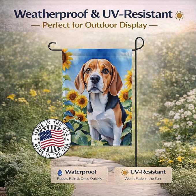 Caroline's Treasures DAC6019GF Beagle in Sunflowers Garden Flag Mailbox Flag Decorative Yard Flag Banner Outside Patio Artwork Yard Flower Beds, Garden Size, Multicolor