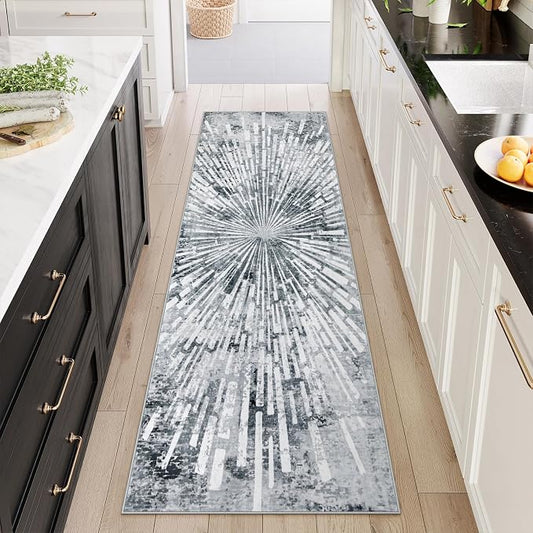 Lahome Manon Grey Hallway Runner Rug 2.5x8, Non Slip Rug Runners for Hallway, Low Pile Modern Kitchen Runner Washable Abstract Soft Carpet Runner for Entryway Bathroom