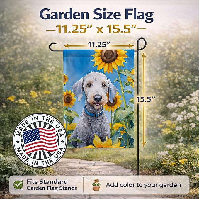 Caroline's Treasures DAC6021GF Bedlington Terrier in Sunflowers Garden Flag Mailbox Flag Decorative Yard Flag Banner Outside Patio Artwork Yard Flower Beds, Garden Size, Multicolor