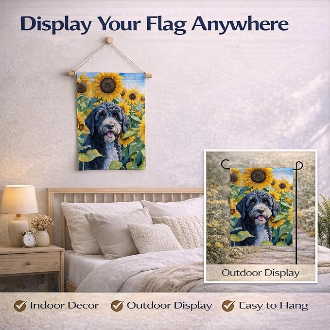 Caroline's Treasures DAC6143GF Portuguese Water Dog in Sunflowers Garden Flag Mailbox Flag Decorative Yard Flag Banner Outside Patio Artwork Yard Flower Beds, Garden Size, Multicolor