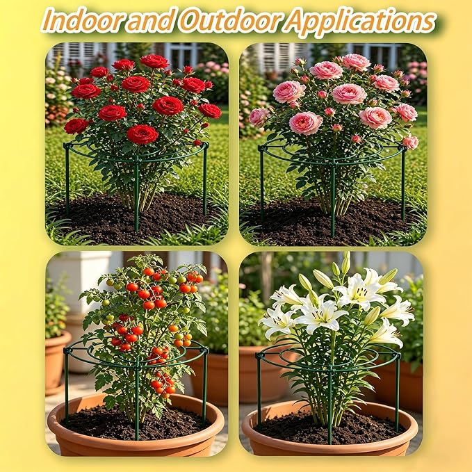 (3 Sets) Peony Cages and Supports, 16" Diameter, 4 x 24 Inches Legs, Heavy Duty Rust-Proof Grow Through Plant Support for Outdoor Flower Plants, Metal Grid Ring Hoop for Peonies, Roses, Orchids