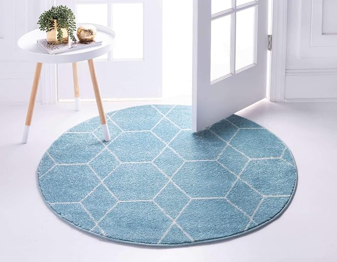 Unique Loom Trellis Frieze Collection Area Rug - Geometric (5' 1" Round Light Blue/Ivory)