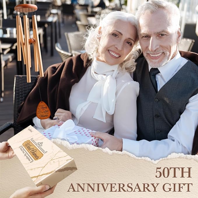 Leebbsin 50th Wedding Anniversary Wind Chime, Happy 50th Anniversary Romantic Gifts for Couple, Parents, Wife, Husband, Friends, Golden Anniversary's Keepsake Gifts Ideas-Large 36'' | Happy 50th Anniversary Romantic Gifts for Couple, Parents, Wife, Hus...