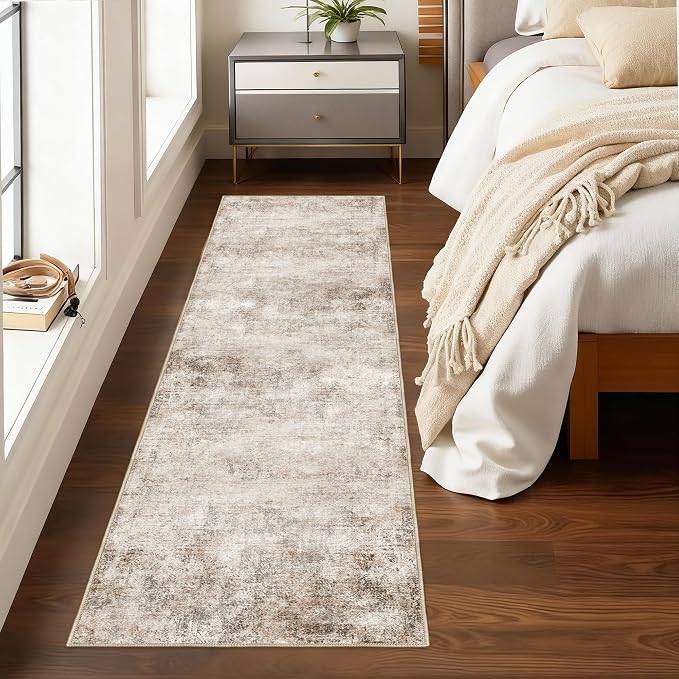 Abstract Beige Runner Rugs for Hallway: 2x6 Washable Long Bathroom Rug for Entryway Kitchen Bedroom Indoor - Easy Clean Soft Thin Floor Mat - Modern Neutral Decor Throw Carpet