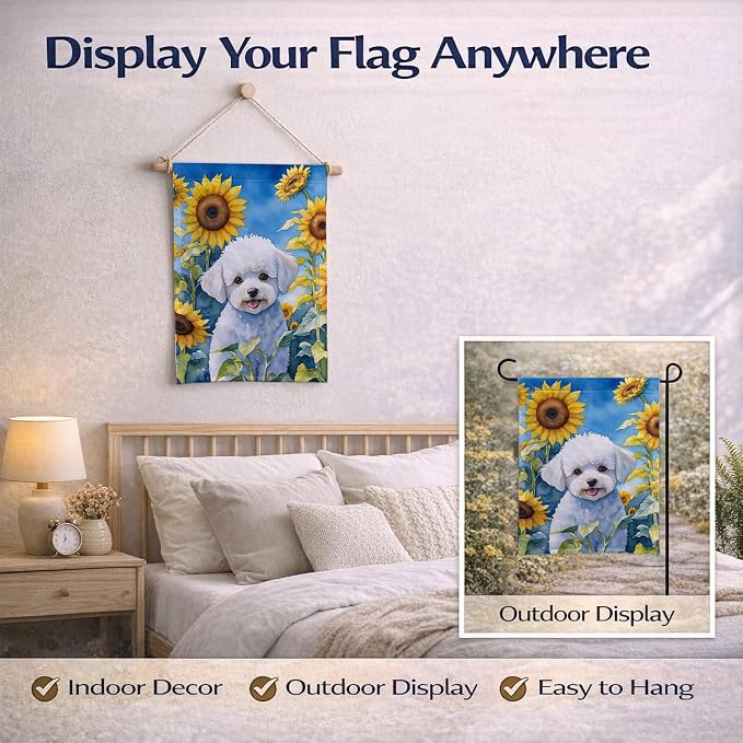 Caroline's Treasures DAC6027GF Bichon Frise in Sunflowers Garden Flag Mailbox Flag Decorative Yard Flag Banner Outside Patio Artwork Yard Flower Beds, Garden Size, Multicolor