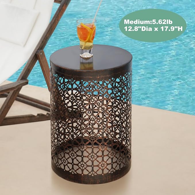 Y&M Set of 3 Stacking Coffee Table Side Table, for Living Room,Indoor End Tables for Bedroom, Outdoor Decorative Garden Stool with Heavy Duty Metal Frame Modern Industrial Decor - Black with Bronze