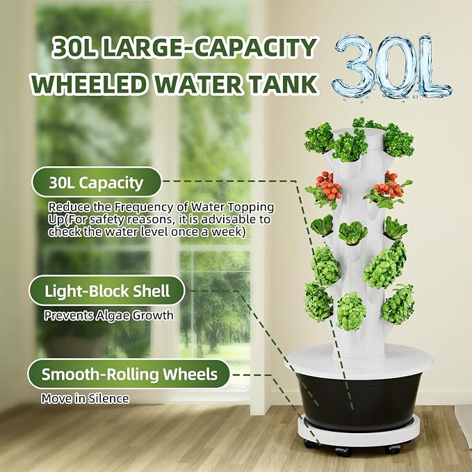 SPECILITE Hydroponics Growing System Kit, Hydroponic Tower, 5 Tiers 20 Pods | with Wheels, Pump & Timer, 30L Large-Capacity Water Tank, Automatic Watering System, Beginner-Friendly, for Vegetables, Fruit