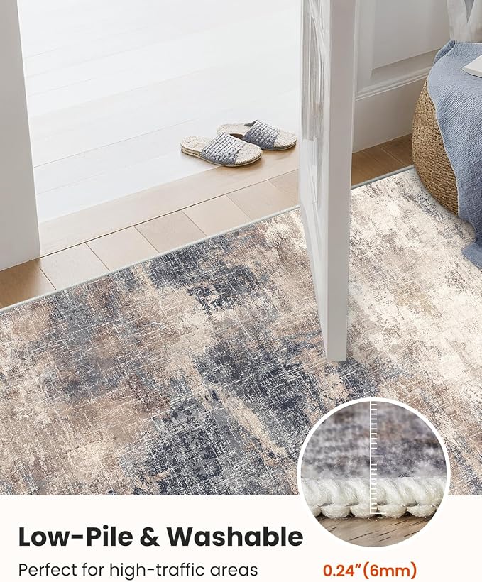 AMADA HOMEFURNISHING 8x10 Area Rugs for Living Room, Modern Abstract Rug with Non-Slip Backing & Low Pile, Large Washable Rug with Abstract Pattern for Bedroom, Dinning Room, Home Office,Brown