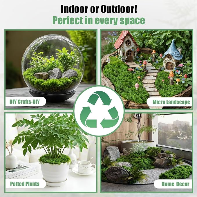 Fake Green Moss for Potted Plants Indoor, 5.3oz Artificial Moss for DIY Crafts, Decorative Faux Grass for Planters, Model Making,Table Centerpieces,Walls, Wedding, Terrariums, Fairy Garden Accessories