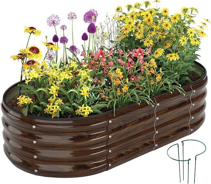 ZFHgarden Galvanized Metal Raised Garden Bed Kit for Gardening Outdoor Planter Grow Garden Box Raised Flower Bed Galvanized Planter Outdoor Brown 1PC