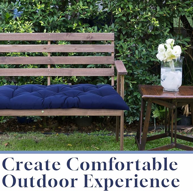 Wenqik Outdoor Bench Cushion 36 x 14 x 4 Inch Waterproof Patio Swing Cushion with Removable Zippered Cover Adjustable Ties Seat Pad for Porch Bench Garden Loveseat (Navy Blue, Classic)