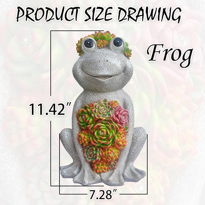 Large Frog Solar Garden Outdoor Statues with Succulent and 8 LED Lights,Outside Solar Frog Art Decor for Lawn,Yard, Balcony Ornament