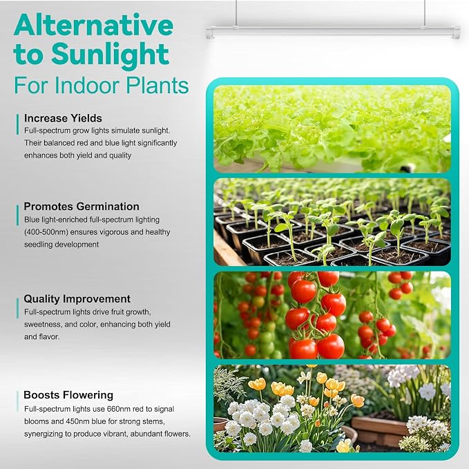 JESLED Plant Grow Lights, 3FT 5000K Full Spectrum Daylight White, 216W(6 X 36W,1350W Equivalent), Linkable Grow Light Strips for Indoor Plants, Seed Starting, Greenhouse, Growing Shelf, 6-Pack