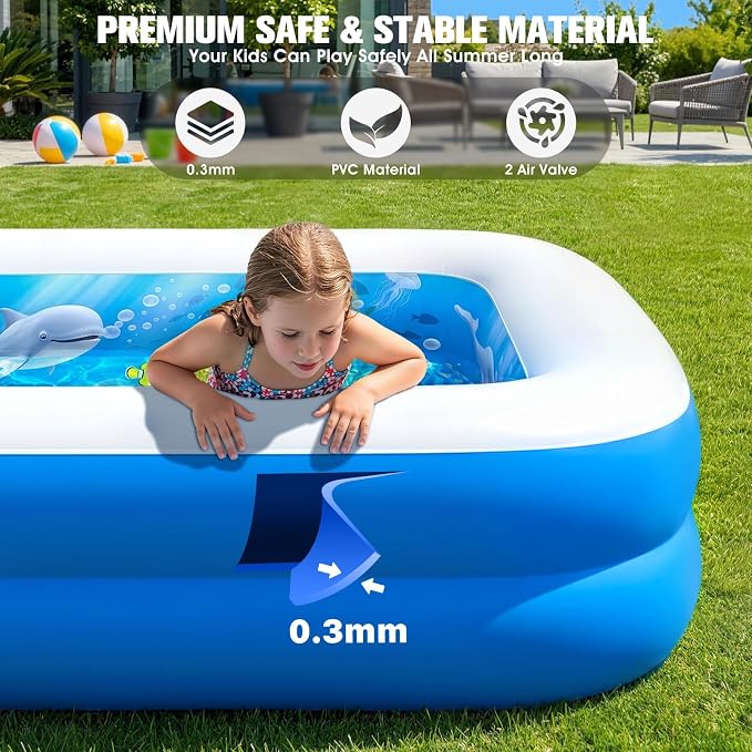 FizZeal Inflatable Kiddie Pool with Sprinkler & Backrest | Rectangular design,specially for toddlers,ideal outdoor backyard inflatable swimming pool for kids summer water entertainment