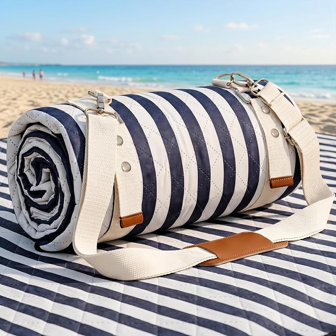 G GOOD GAIN Waterproof Picnic Blanket, 79"x79" Extra Large Beach Mat for 6 to 8 Adults, Machine Washable Outdoor Blanket for Camping, Grass, Park, Camping, Concerts, MiddleNavy