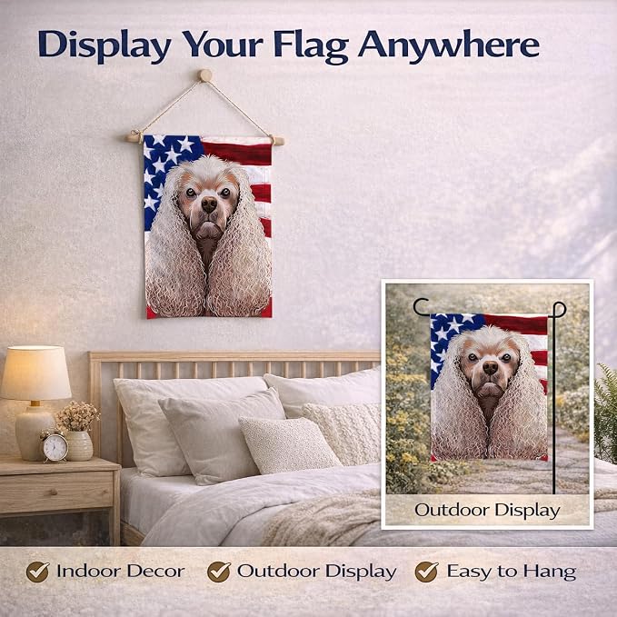 Caroline's Treasures CK6396GF American Cocker Spaniel American Flag Garden Flag Mailbox Flag Decorative Yard Flag Banner Outside Patio Artwork Yard Flower Beds, Garden Size, Multicolor