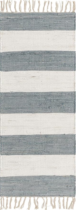 Unique Loom Chindi Rag Collection Area Rug - Striped (2' x 5' 1" Runner, Gray/ Ivory)