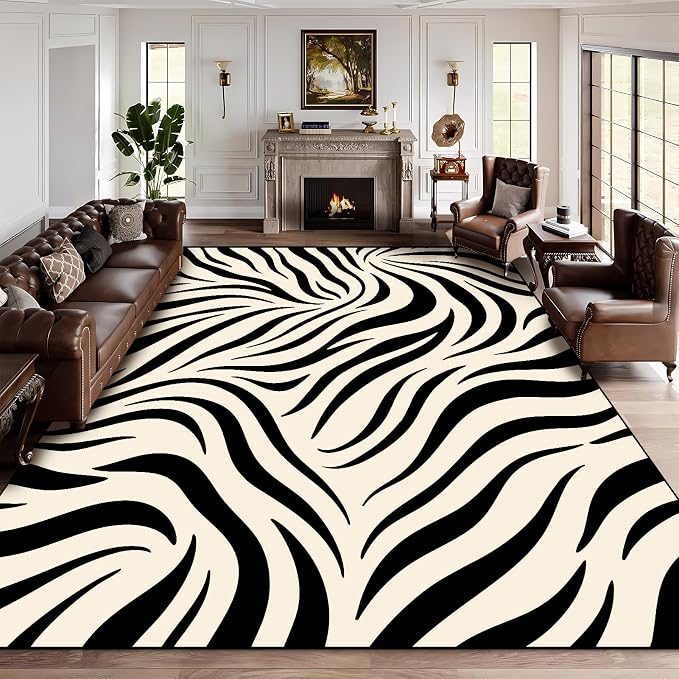 Zebra Print Area Rugs 5x7ft Black and White Striped Rug for Living Room Zebra Stripes Washable Rug for Bedroom Dining Room Office Playroom Nursery Home Decor Non-Slip Non-Shedding