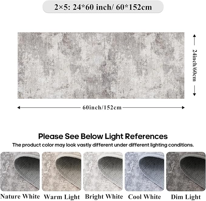 2x5 Washable Abstract Rug Runner: Non Slip Hallway Carpet for Entryway Grey | Kitchen,Laundry Room- Soft Low-Pile Thin Indoor Floor Mat - Modern Gifts for Newlyweds Household Home Decor 2x5 Grey