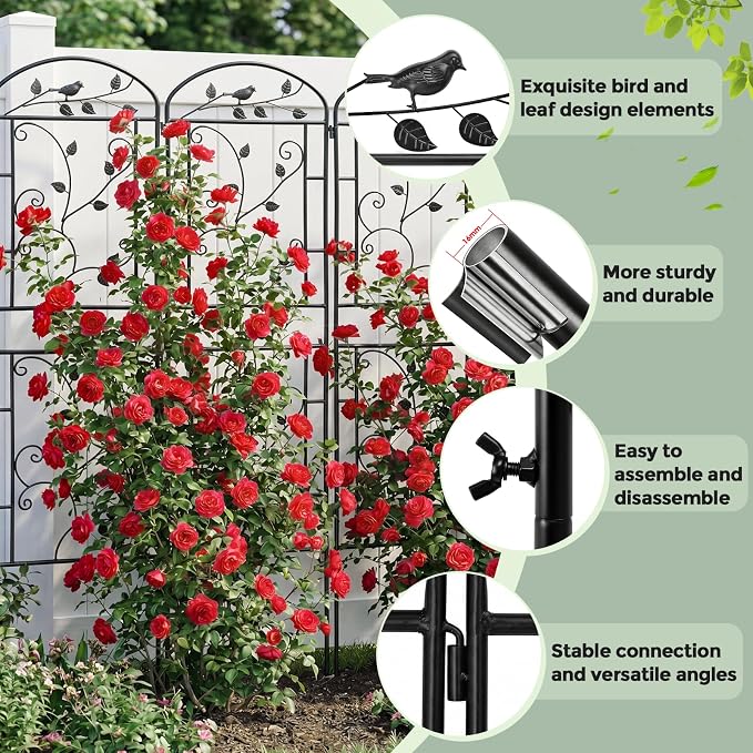 Garden Trellis for Climbing Plants, 2 Pack 71x20 in Metal Lattice Panel with Black Coating, Tall Climbing Support for Rose Vines Clematis Flowers Vegetables Fruits - Plant Trellis Outdoor