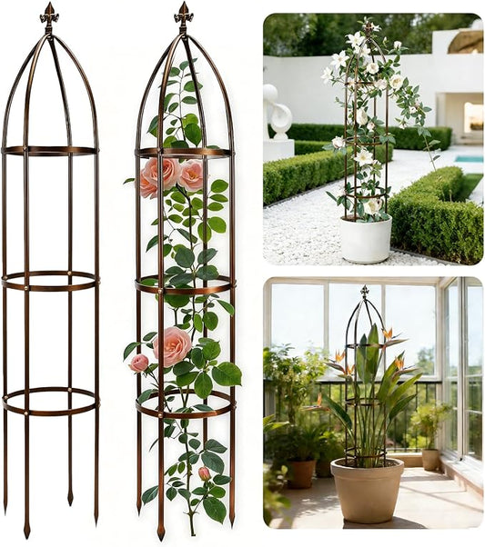 6.3Ft 100% Metal Garden Obelisk Trellis for Climbing Plants Outdoor, Rose Trellis for Potted Plants, Sturdy Garden Trellis for Climbing Vines, Vegetables, Flowers Stands, 1 Pack
