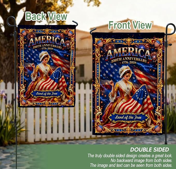 250 Years America Garden Flag, 250th Anniversary Usa Flag, American 250th Anniversary Patriotic Design, Garden Flags For Outside, Land of The Free 7 (12x18 Inch)