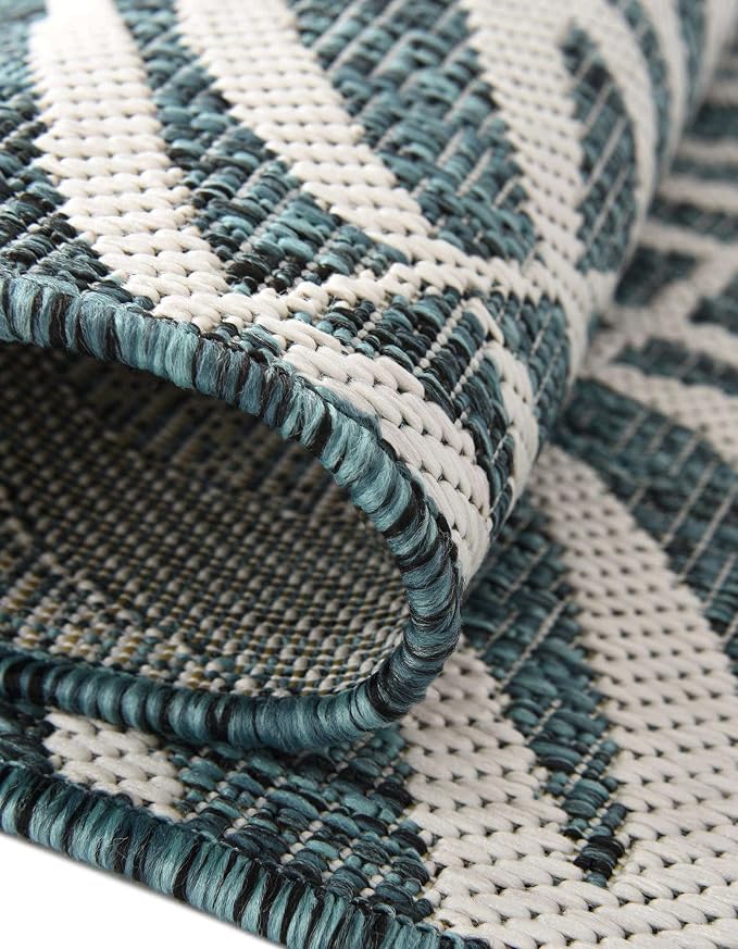 Unique Loom Outdoor Botanical Collection Area Rug - Palm (13' Round, Teal/ Ivory)