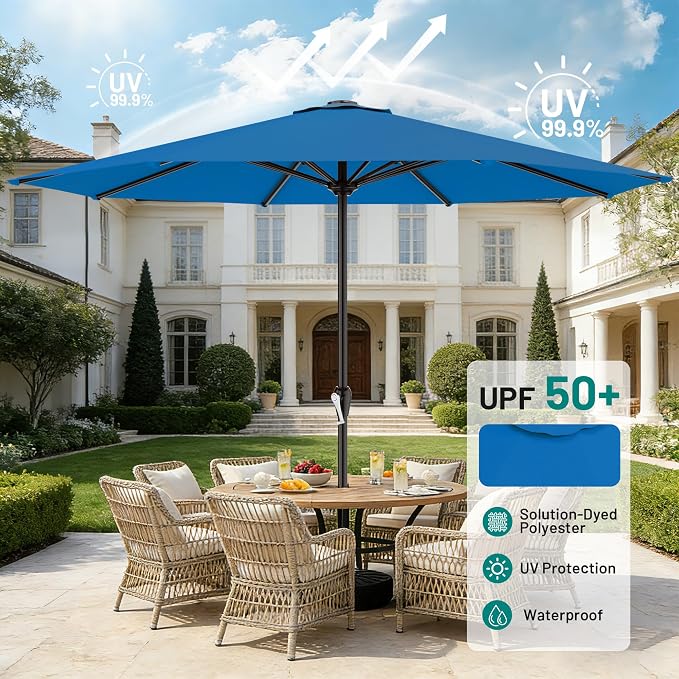 AreShark 12 FT Patio Umbrella for Outdoor, Outdoor Table Umbrella with Push Button Tilt and Crank, Outdoor Patio Umbrellas with 8 Sturdy Ribs, Patio Umbrellas for Market, Garden, Pool (Royal Blue)