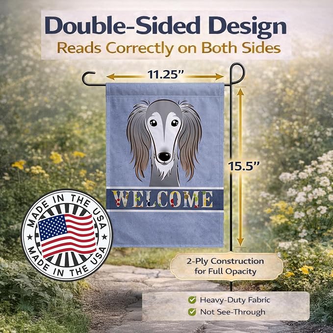 Caroline's Treasures BB1415GF Saluki Welcome Garden Flag, Blue Mailbox Flag Decorative Yard Flag Banner Outside Patio Artwork Yard Flower Beds, Garden Size, Multicolor