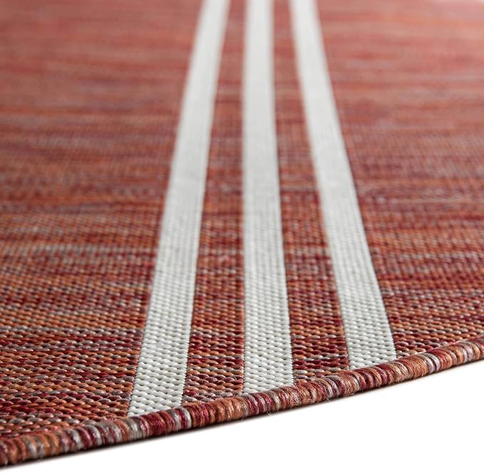 Unique Loom Outdoor Collection Area Rug - Anguilla (4' 1' Round, Rust Red/ Ivory)