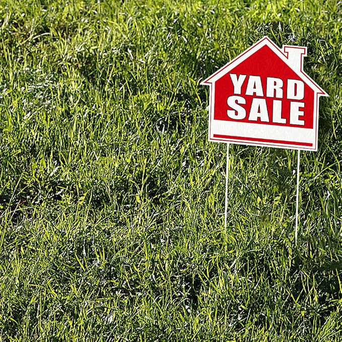 SUPERDANT 9Pcs Yard Sale Yard Sign with 18 Stakes Courtyard Auction Lawn Decorations Courtyard Sale Waterproof Sign Yard Outdoor Red and White Lawn Decorative Sign for Garden Lawn Decoration