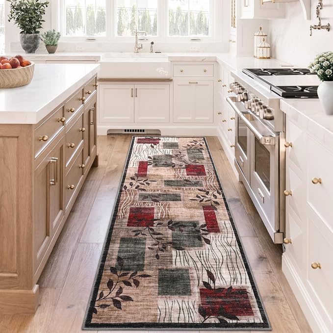 GarveeHome Entryway Runner Rug 2x6 Geometric Runners Modern Floral Kitchen Rug Entryway Bedroom Low-Pile Non-Skid Soft Carpet for Bathroom Laundry Room Hallway, Blue