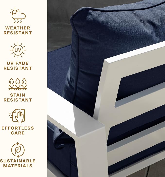 Honeycomb Outdoor Heritage Deep Seat, 26 x 30, Textured Solid Indigo Blue Chair Cushion with Removable Cover, for Patio Furniture