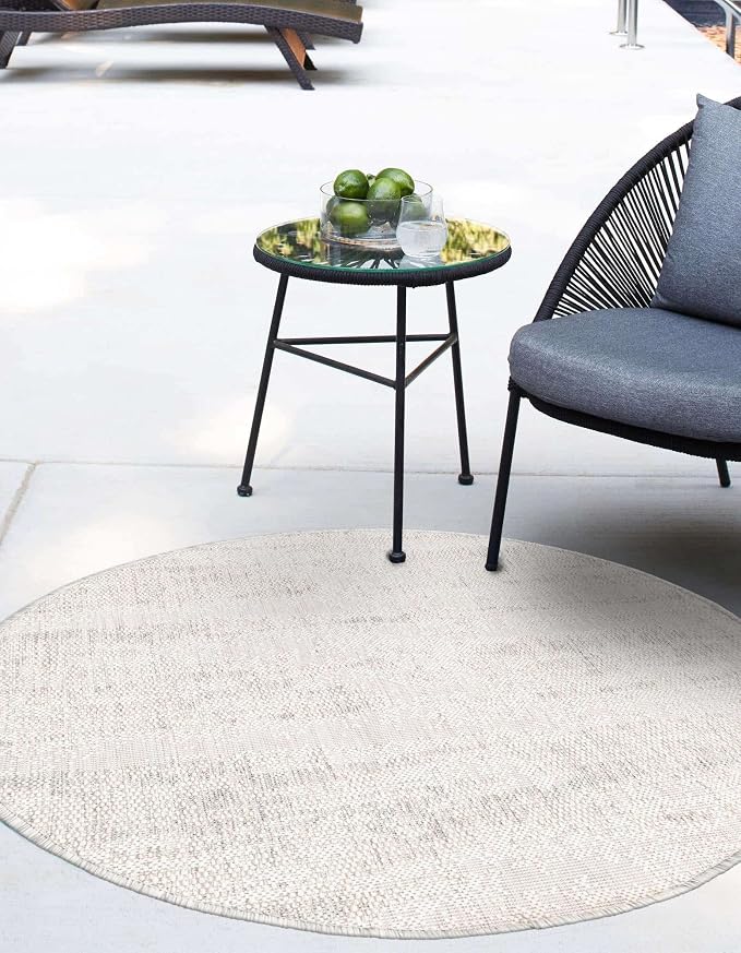 Unique Loom Outdoor Modern Collection Area Rug - Cartago (4' 1" Round, Gray/ Ivory)