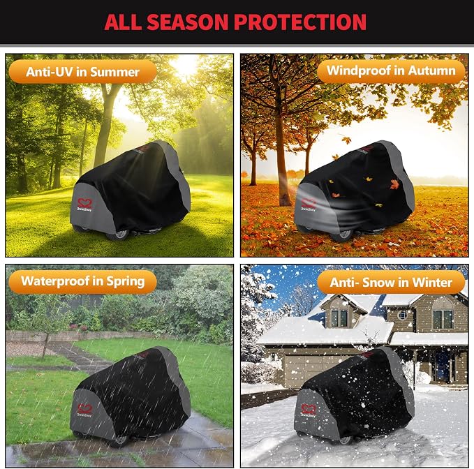 Riding Lawn Mower Cover, Heavy Duty 600D Lawnmower Covers Waterproof Outdoor Lawn Tractor Cover Tarp All Weather Ride on Mower Covers Universal Fit Decks up to 54" with Elastic Cord & Storage Bag