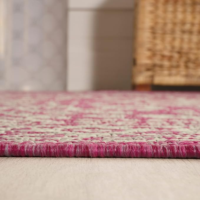 JONATHAN Y Medallion Weave Indoor Outdoor Area Rug 4X6 Fuchsia/Light Gray, Sinjuri Textured for Backyard, Patio, Porch, Easy-Cleaning, High Traffic, Pet-Friendly, Non-Shedding (SMB101G-4)