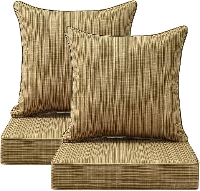 Outdoor Deep Seat & Back Cushion Set (2-Pack), 24 x 24 Inch Water Repellent and Fade Resistant Patio Furniture with Removable Cover for Outside Sofa Couch, Grey Linen Stripe