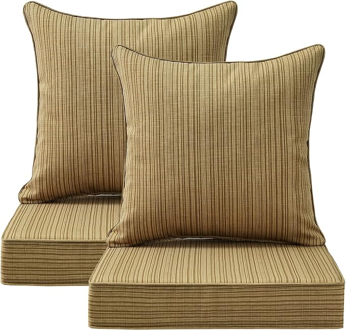 Outdoor Deep Seat & Back Cushion Set (2-Pack), 24 x 24 Inch Water Repellent and Fade Resistant Patio Furniture with Removable Cover for Outside Sofa Couch, Yellow Stripe