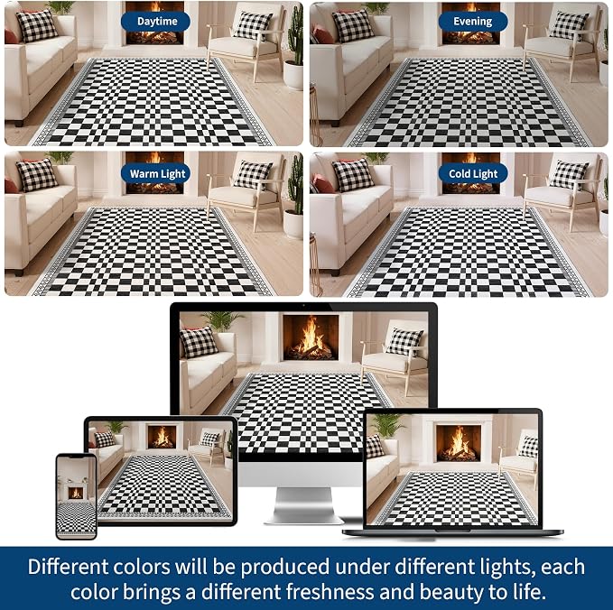 GarveeHome Kitchen Runner Rug 2x6, Modern Black and White Checkered Rug | Washable Non-Slip Carpets for Kids Room, Contemporary Abstract Low Pile Nursery Rug for Bedside Laundry Classroom Bathroom