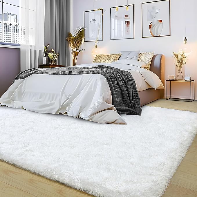 9x12 Large Fluffy Area Rugs for Living Room, White | Upgrade Non-slip, Washable, Flame Resistant, High Pile Big 9 x 12 Shag Rug Plush Carpet for Bedroom Kids Room Dorm Home Decor