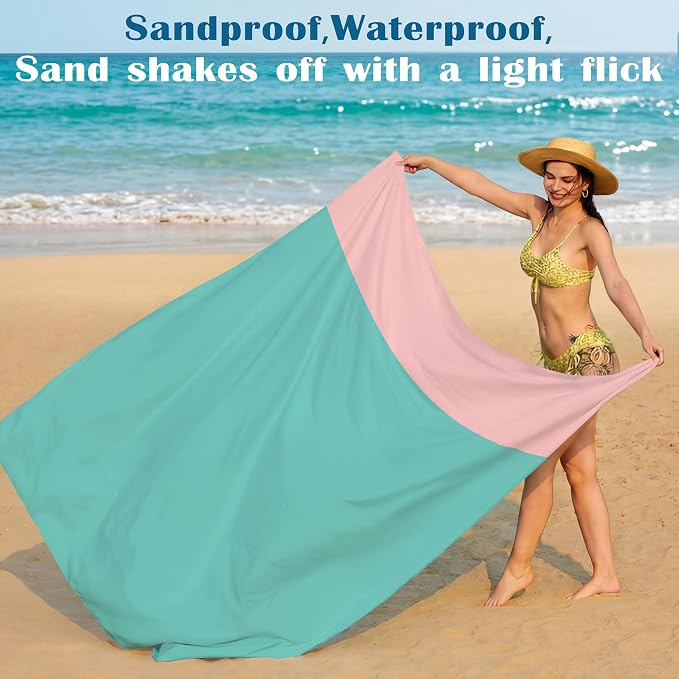 Famstar Beach Blanket Oversized Extra Large 78"X81"/10'X9',Waterproof Sandproof Beach Blanket 2-8 Adults Lightweight Durable for Travel Camping Hiking Picnic